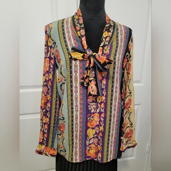 Etro 40 Floral Multicolor Slik Blouse - Picture 4 of 8